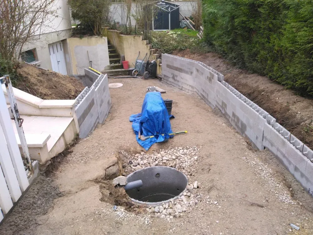 Rénovation d'une cour avec Création de puisards chez un particulier près de Troyes